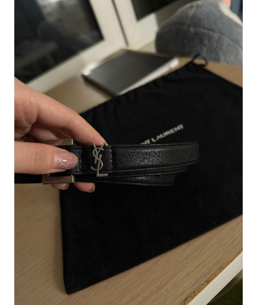 SAINT LAURENT Черный кожаный ремень, фото 2