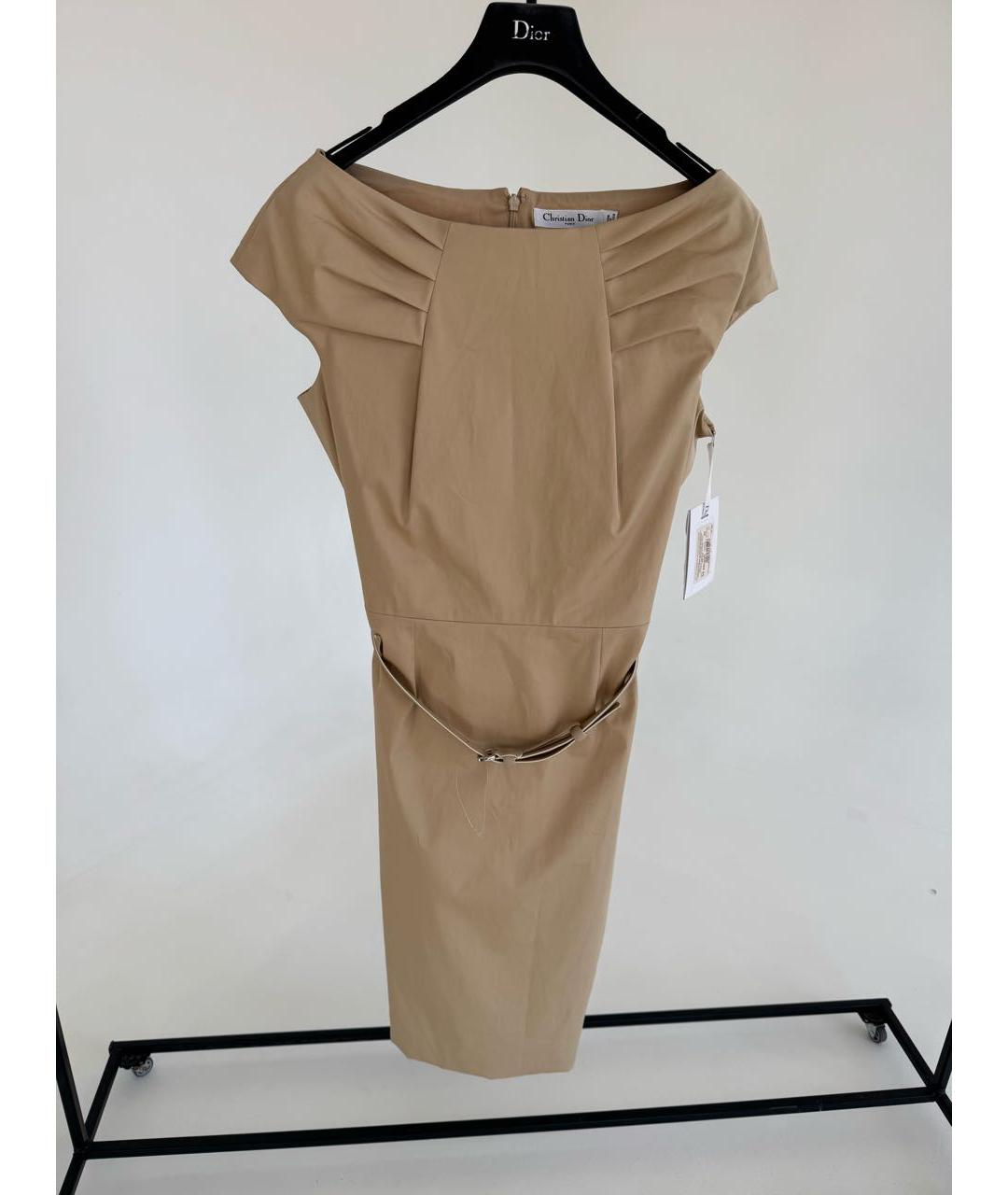 CHRISTIAN DIOR Бежевое хлопко-эластановое платье, фото 3