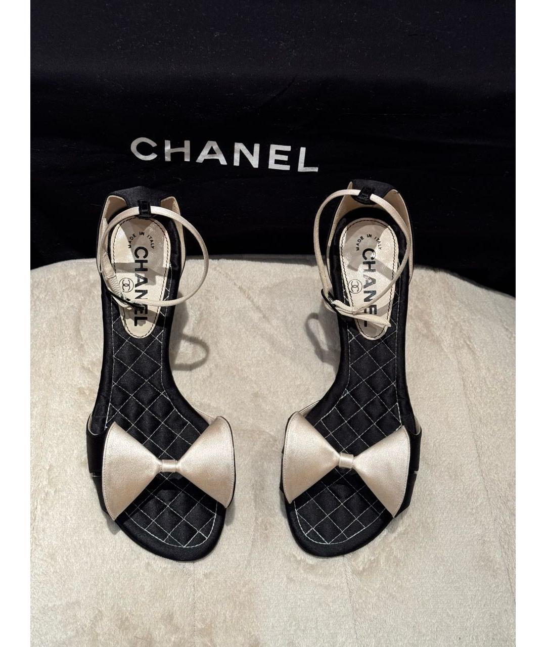 CHANEL Черные текстильные босоножки, фото 3