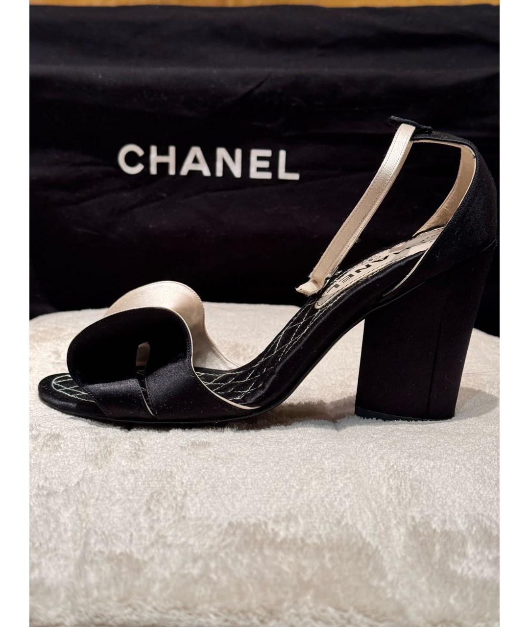 CHANEL Черные текстильные босоножки, фото 9