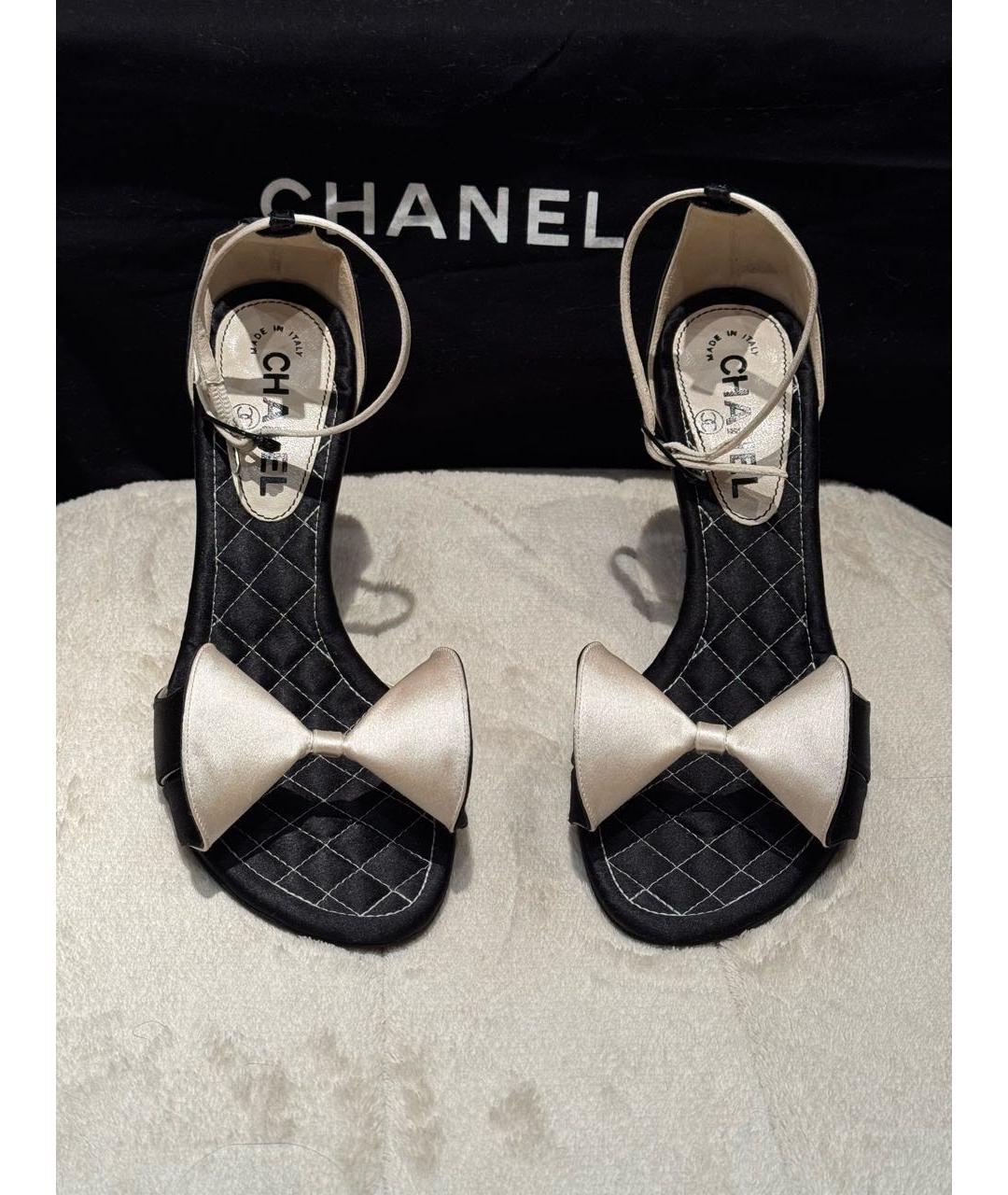 CHANEL Черные текстильные босоножки, фото 2