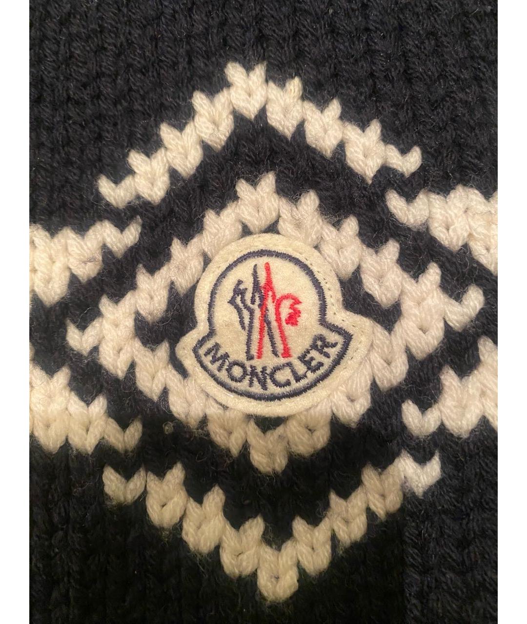 MONCLER Темно-синий шерстяной шарф, фото 2