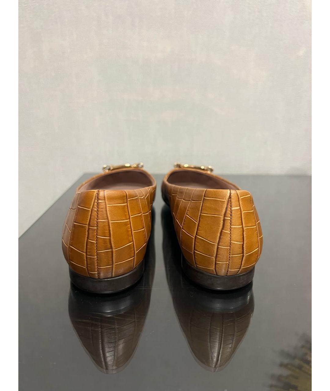 FERRAGAMO Коричневые кожаные балетки, фото 4