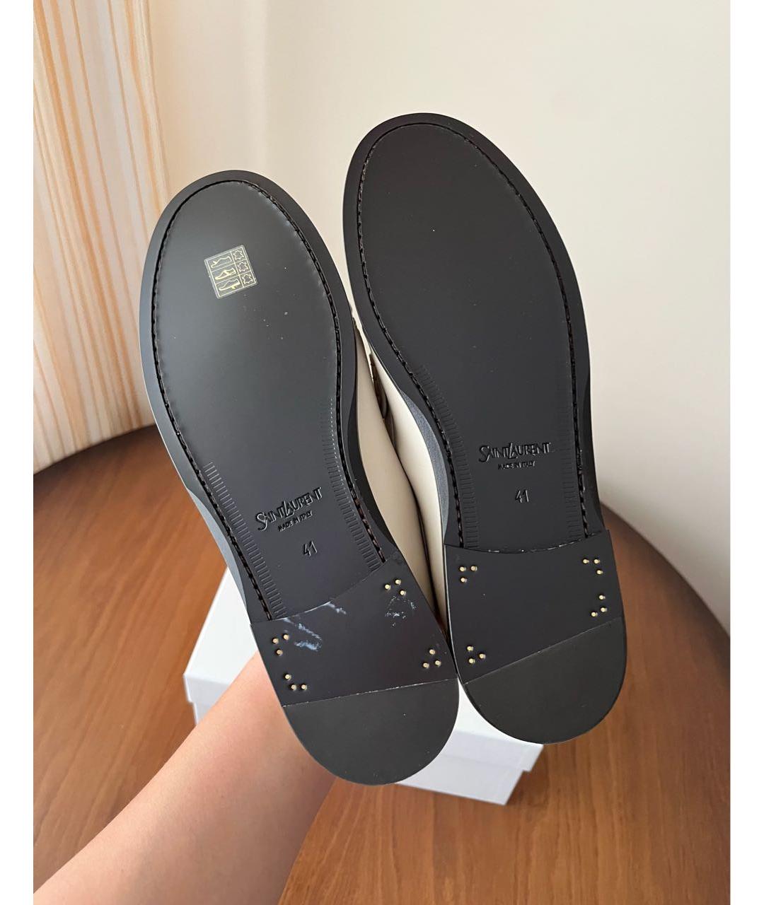 SAINT LAURENT Белые кожаные лоферы, фото 4