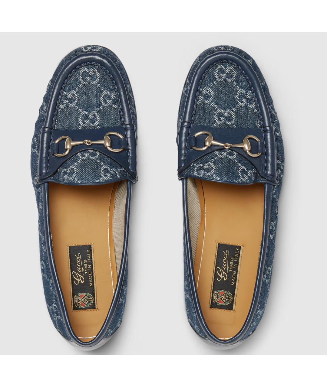 GUCCI Синие текстильные лоферы, фото 3