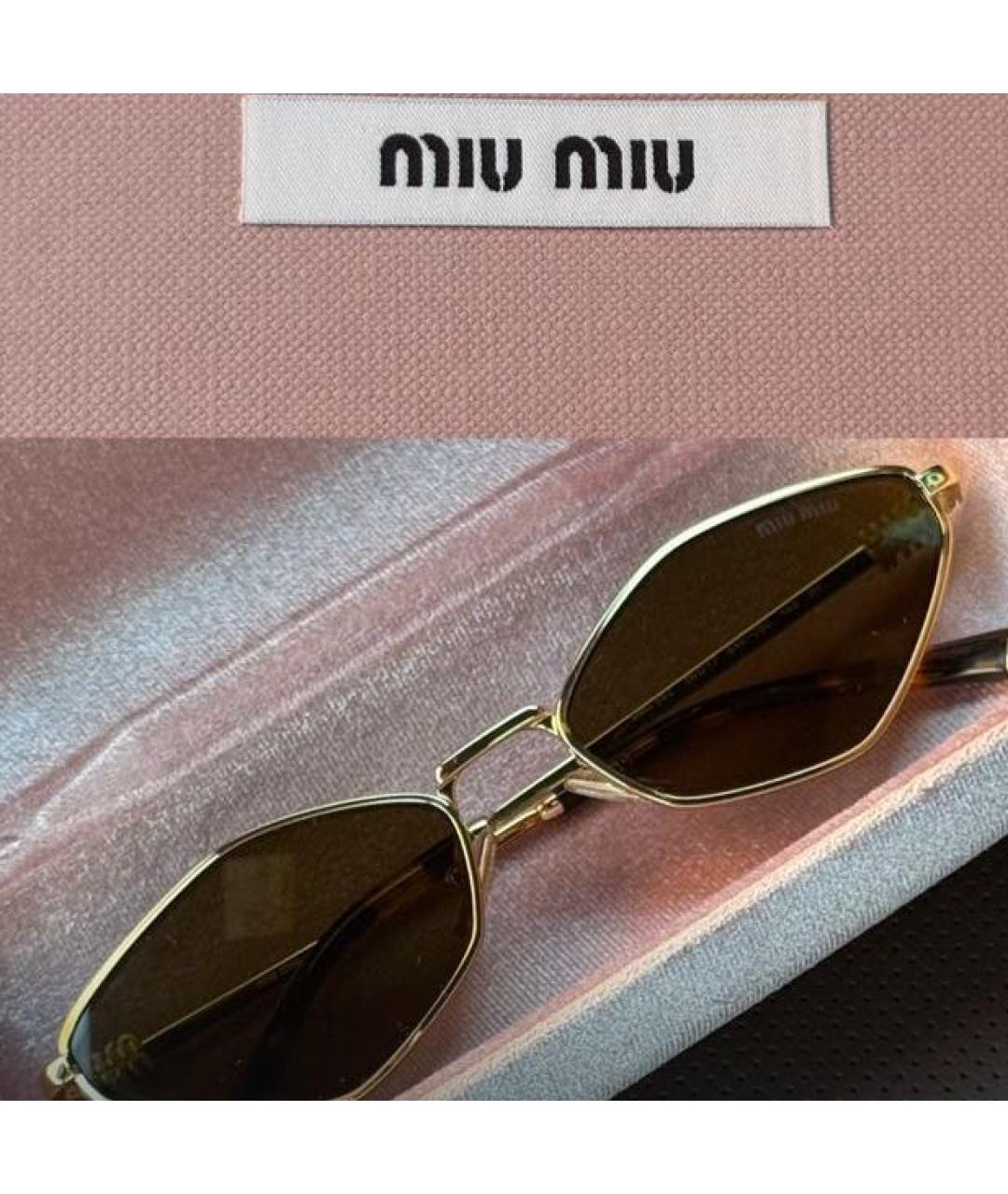 MIU MIU Золотые металлические солнцезащитные очки, фото 3