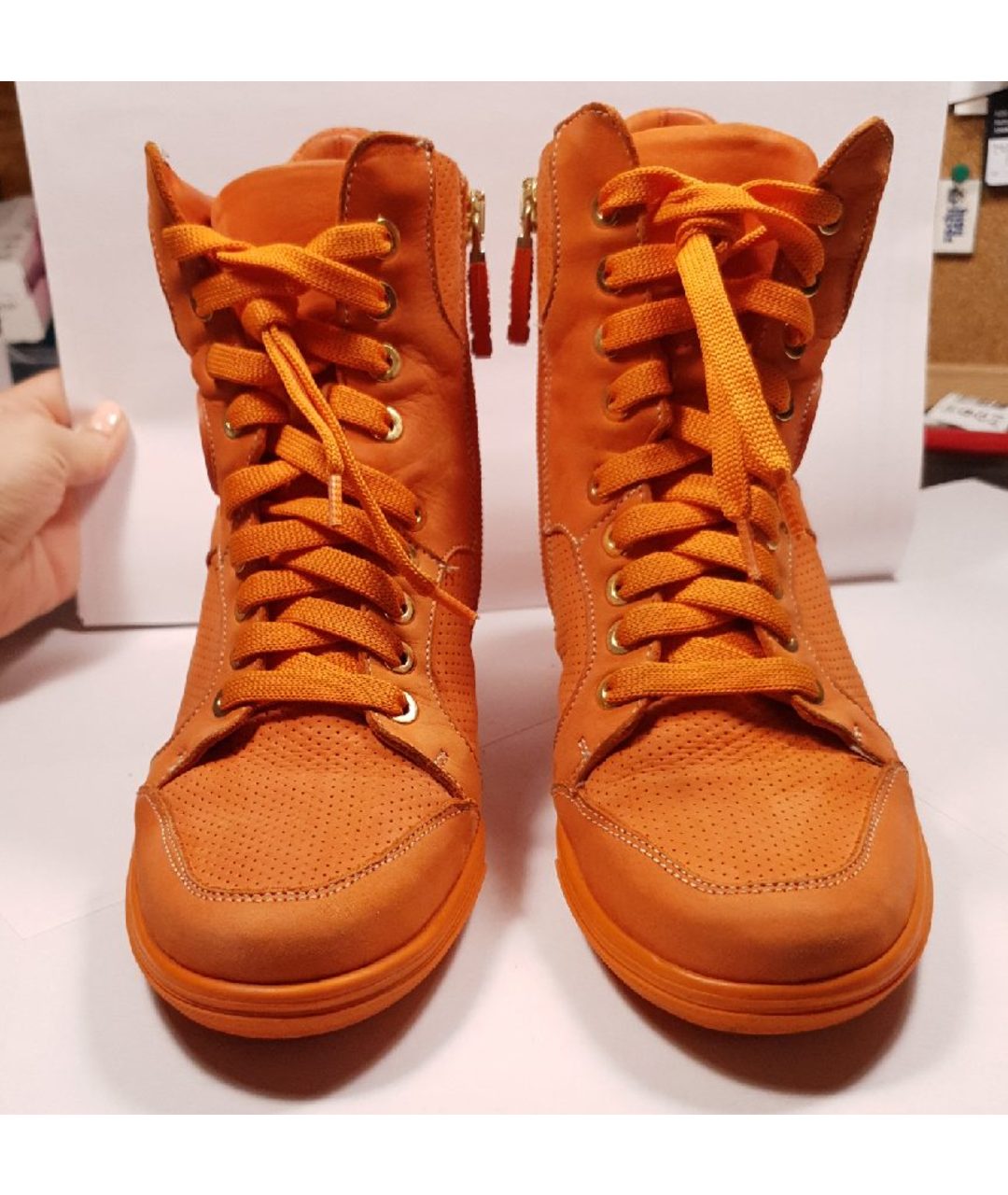 BALDININI Оранжевое нубуковые кроссовки, фото 2