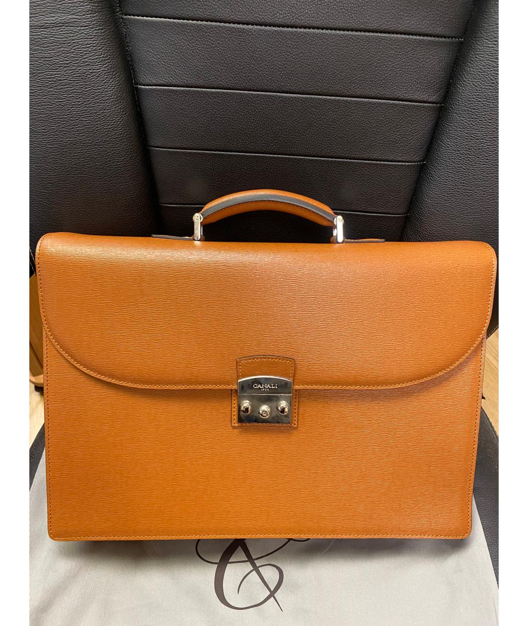 CANALI Коричневый кожаный портфель, фото 8