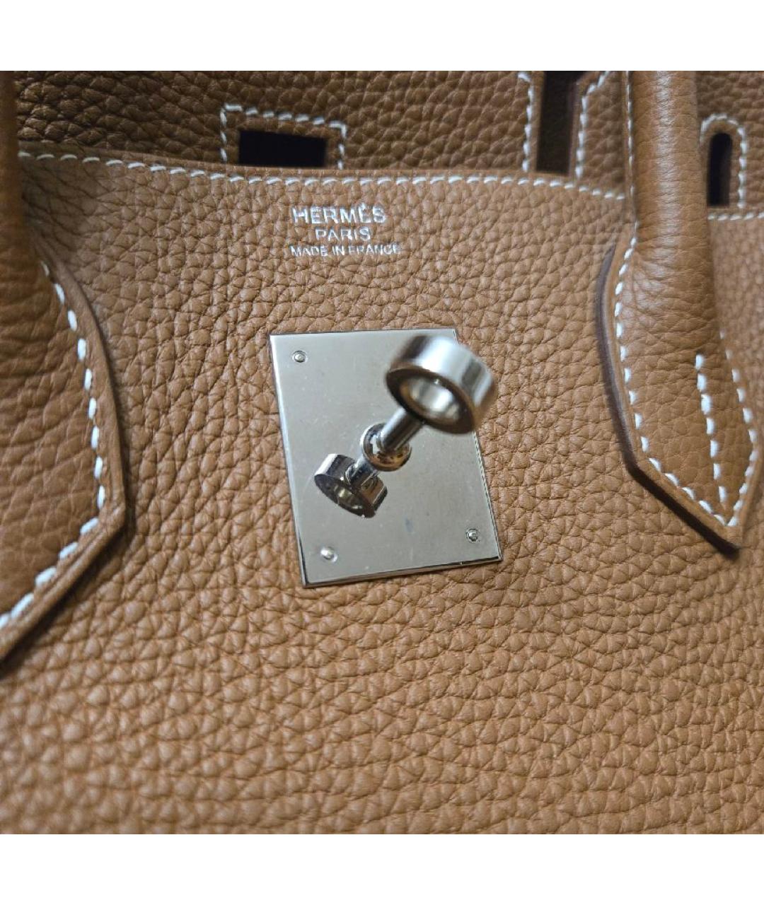 HERMES Коричневая кожаная сумка с короткими ручками, фото 5