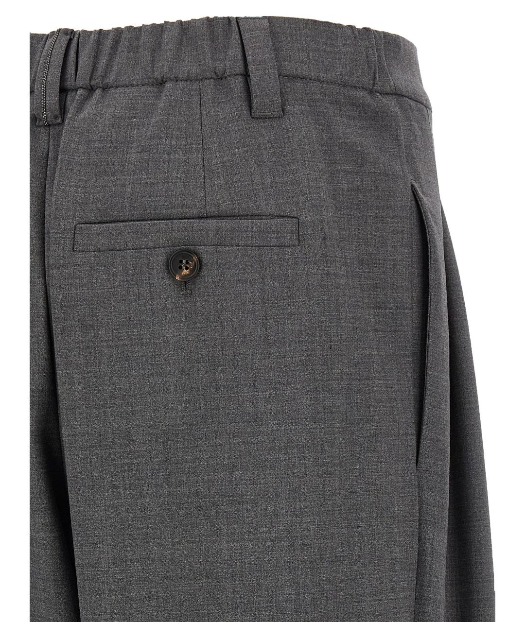 BRUNELLO CUCINELLI Серые шерстяные прямые брюки, фото 4