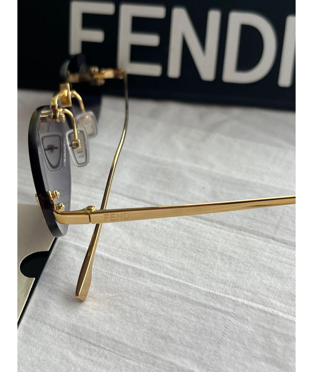 FENDI Золотые металлические солнцезащитные очки, фото 3