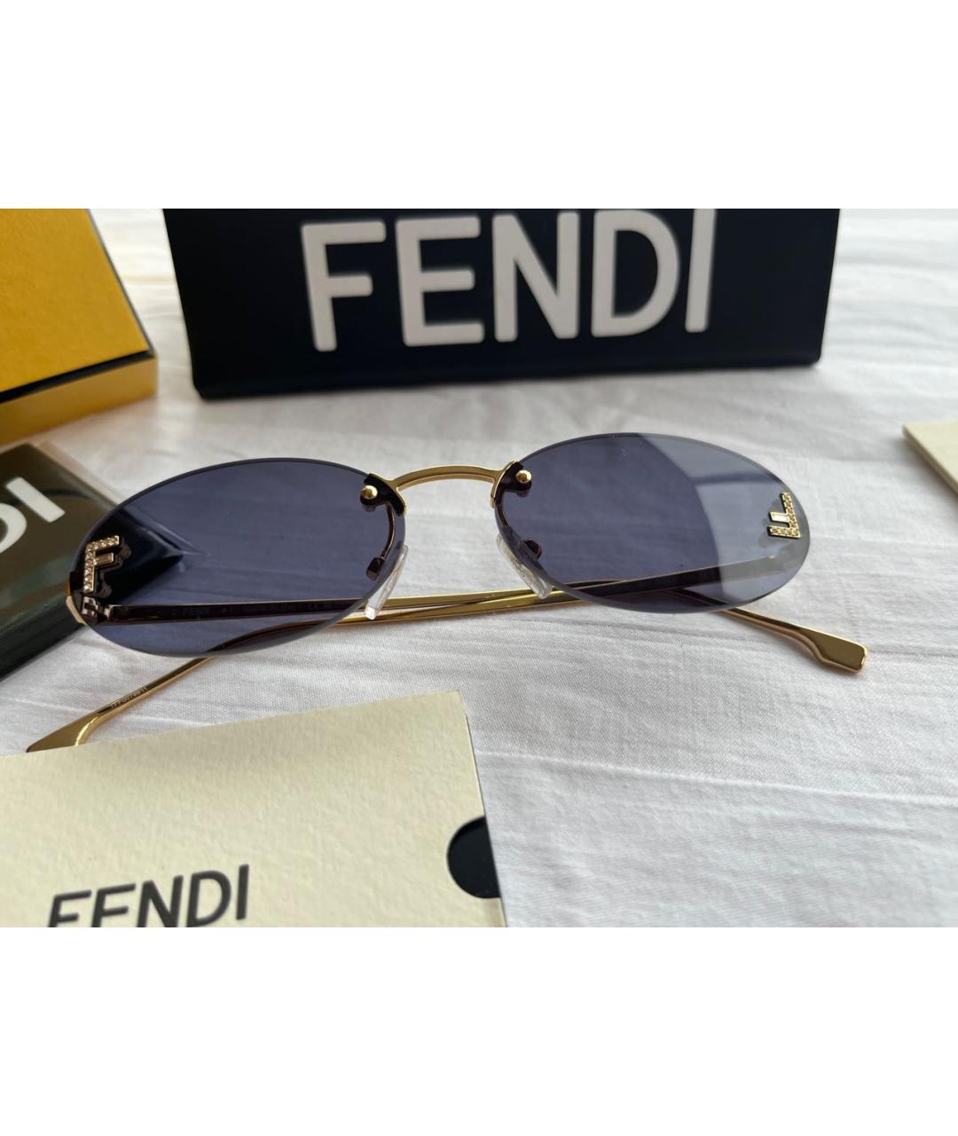 FENDI Золотые металлические солнцезащитные очки, фото 6