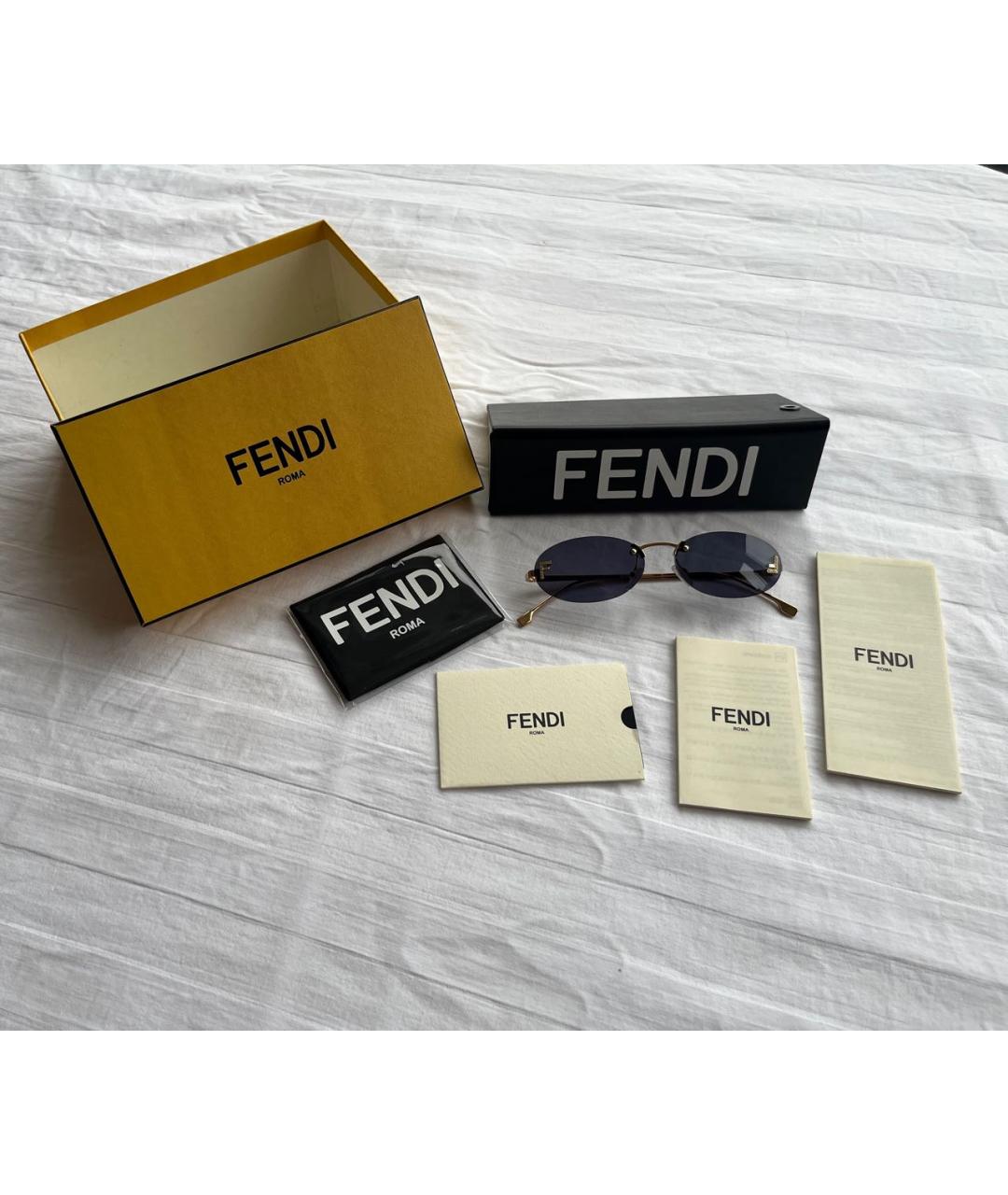 FENDI Золотые металлические солнцезащитные очки, фото 2