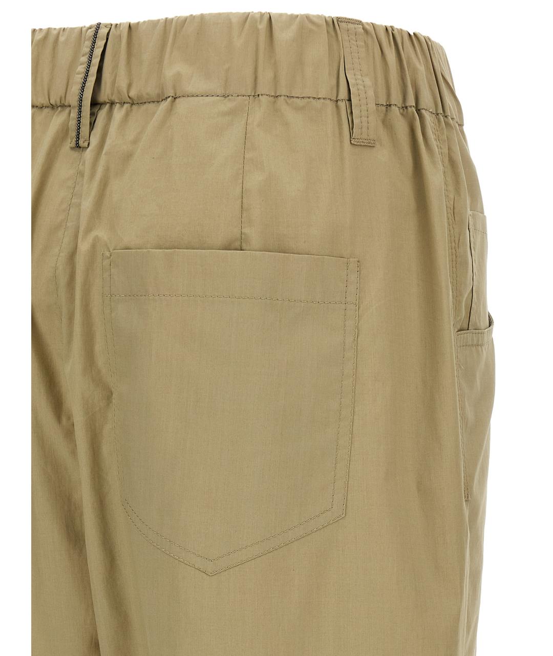 BRUNELLO CUCINELLI Зеленые хлопковые прямые брюки, фото 4