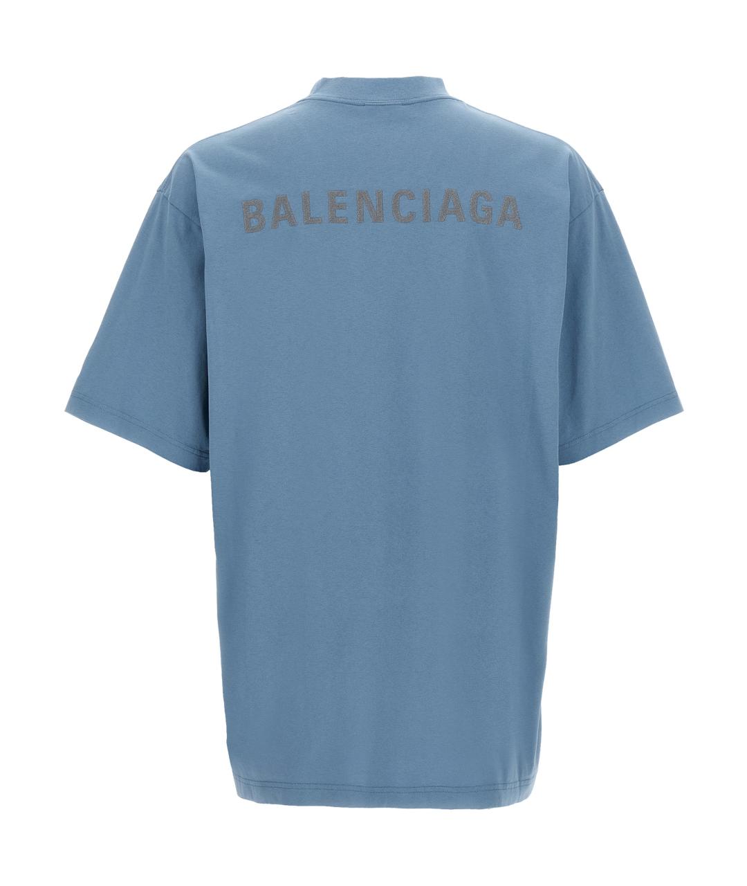 BALENCIAGA Голубая хлопковая футболка, фото 2