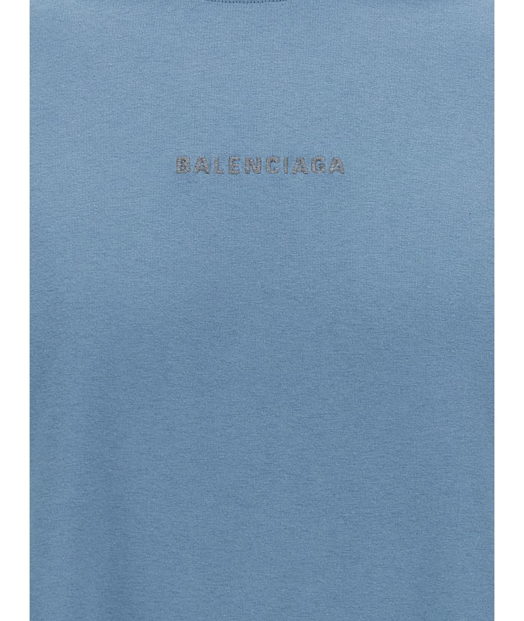 BALENCIAGA Голубая хлопковая футболка, фото 4