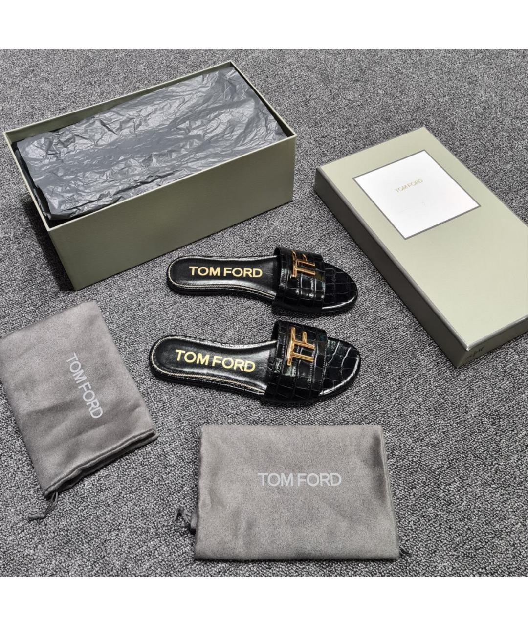 TOM FORD Черные кожаные шлепанцы, фото 2