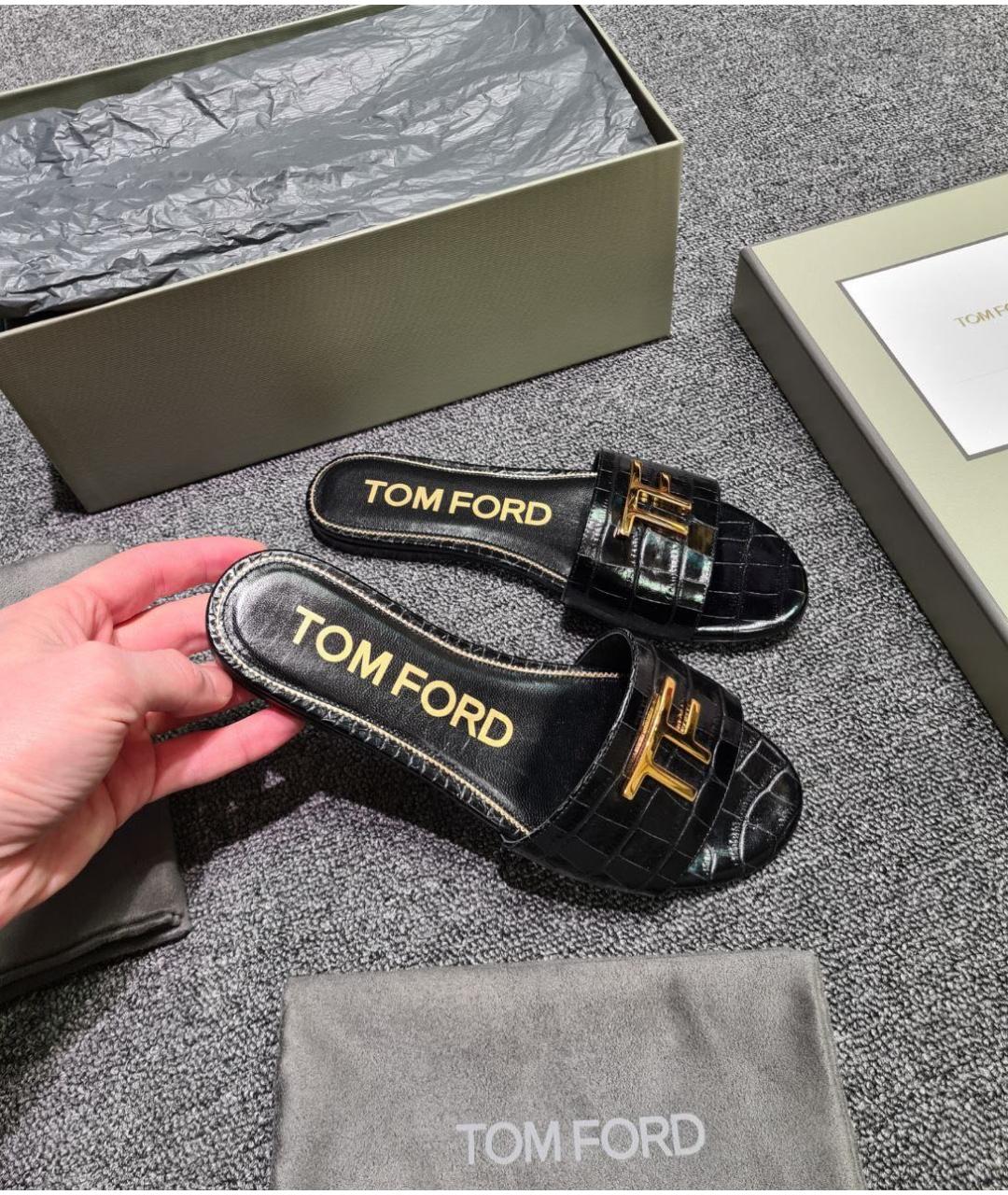TOM FORD Черные кожаные шлепанцы, фото 3