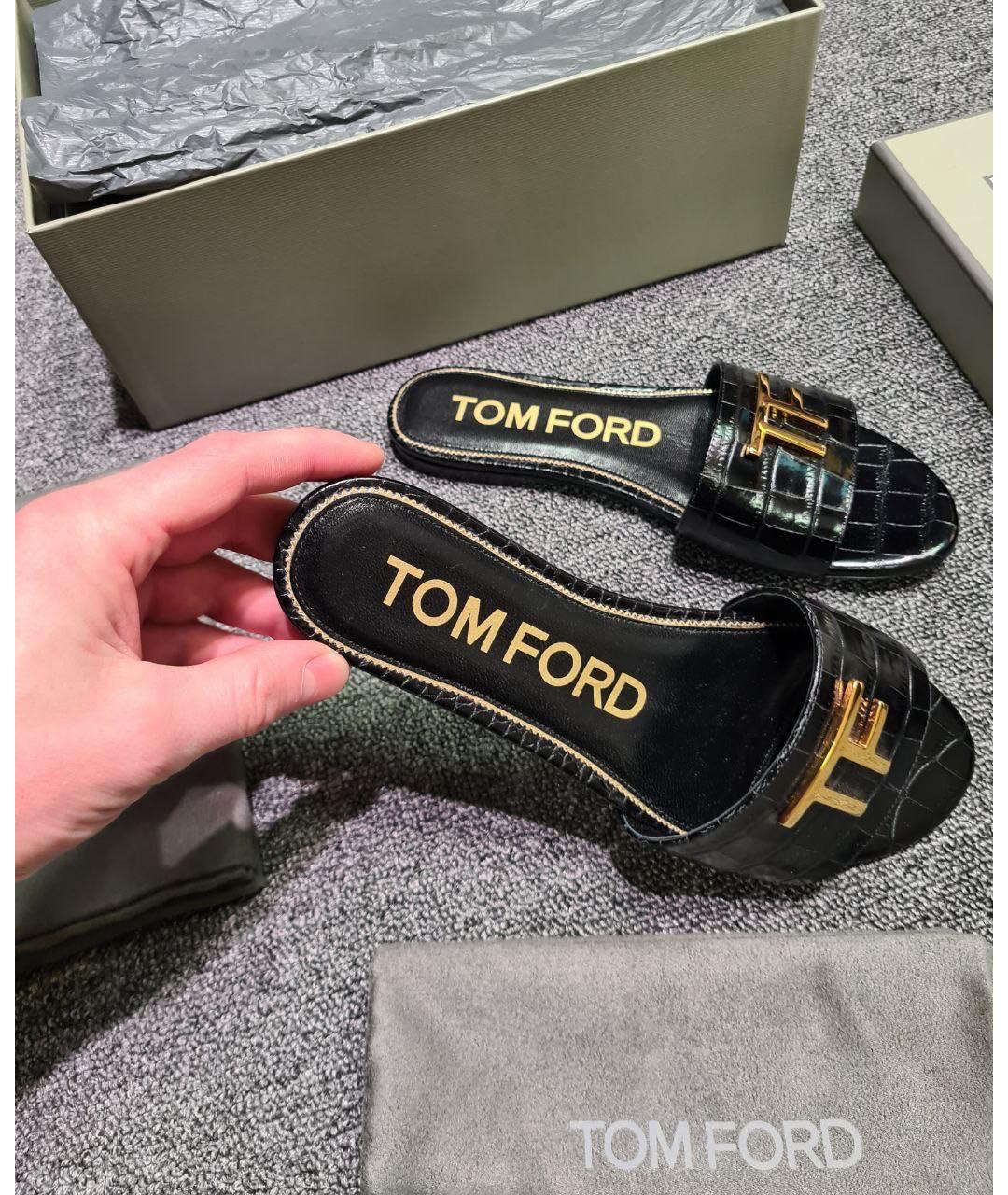 TOM FORD Черные кожаные шлепанцы, фото 4
