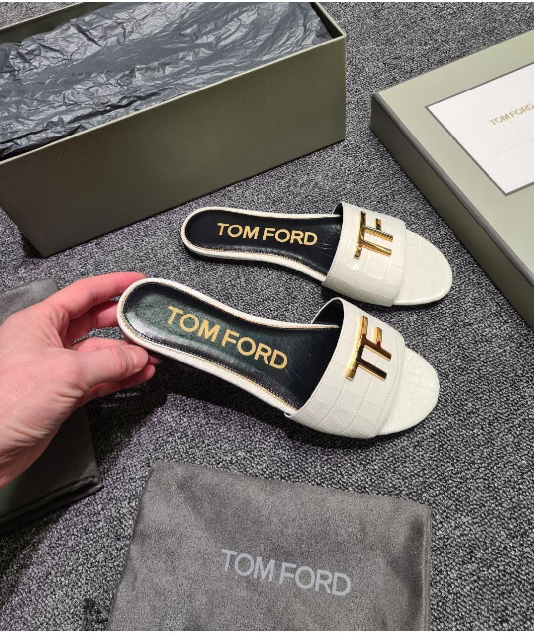 TOM FORD Белые кожаные шлепанцы, фото 3