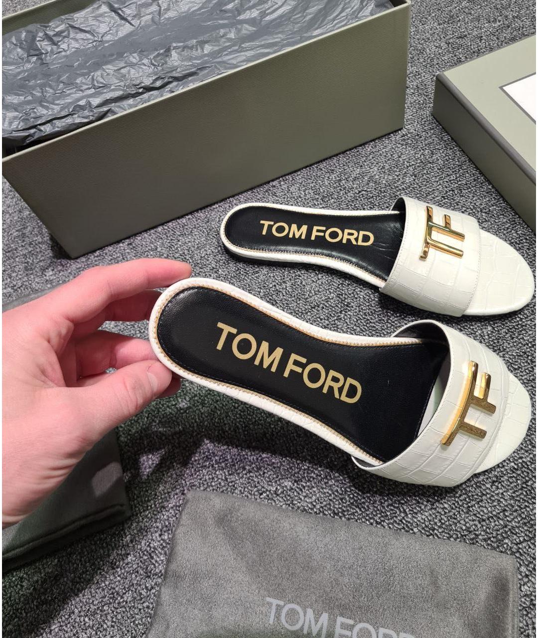 TOM FORD Белые кожаные шлепанцы, фото 4