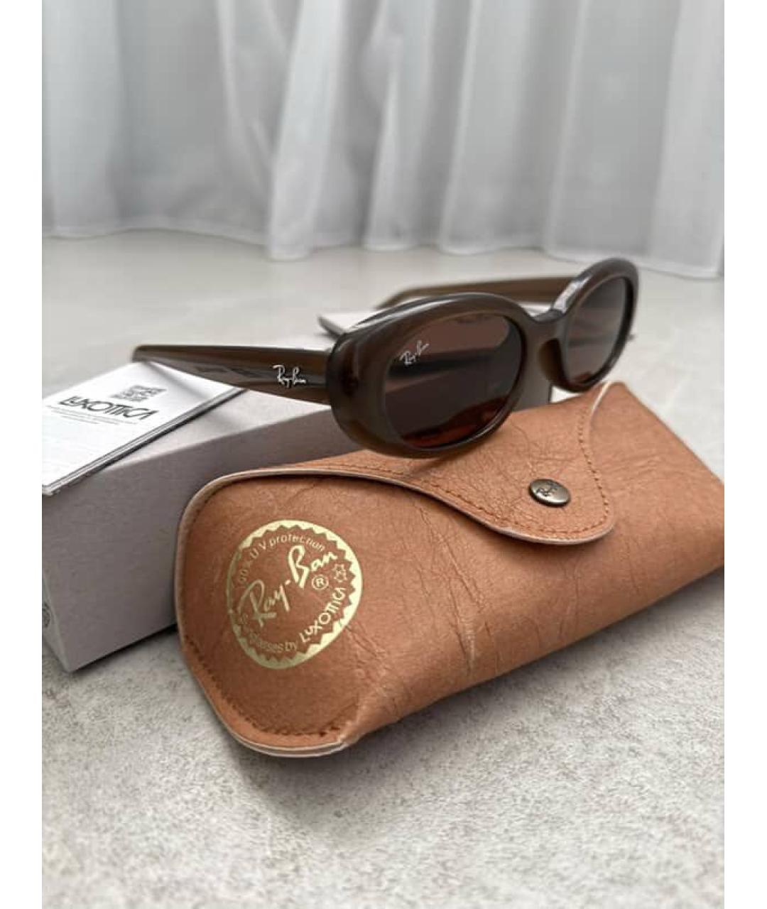 RAY BAN Коричневые пластиковые солнцезащитные очки, фото 4