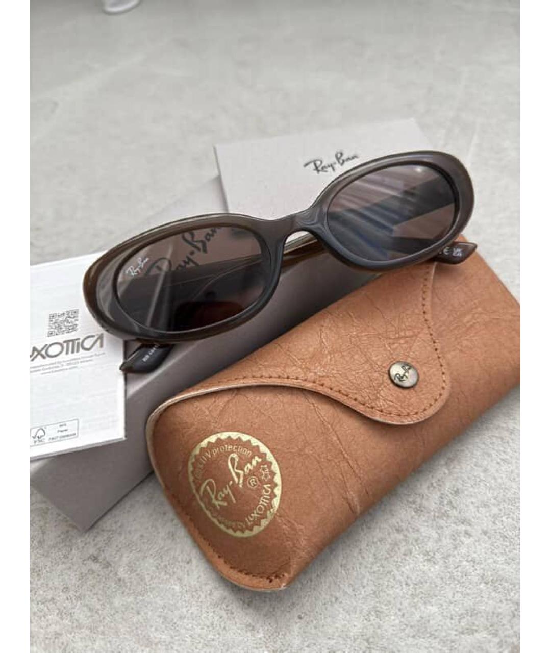 RAY BAN Коричневые пластиковые солнцезащитные очки, фото 6