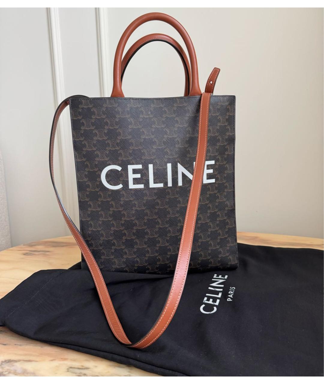 CELINE Коричневая кожаная сумка тоут, фото 7