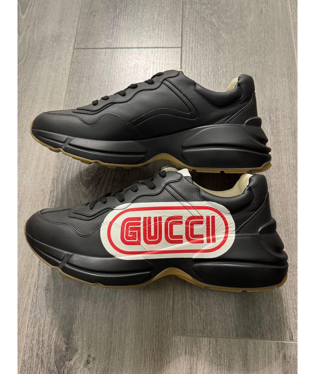 GUCCI Черные кожаные высокие кроссовки / кеды, фото 2