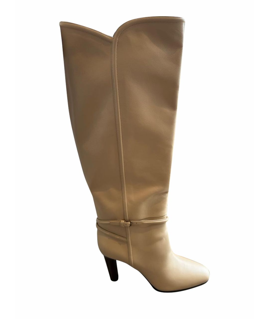 SAINT LAURENT Бежевые кожаные сапоги, фото 1