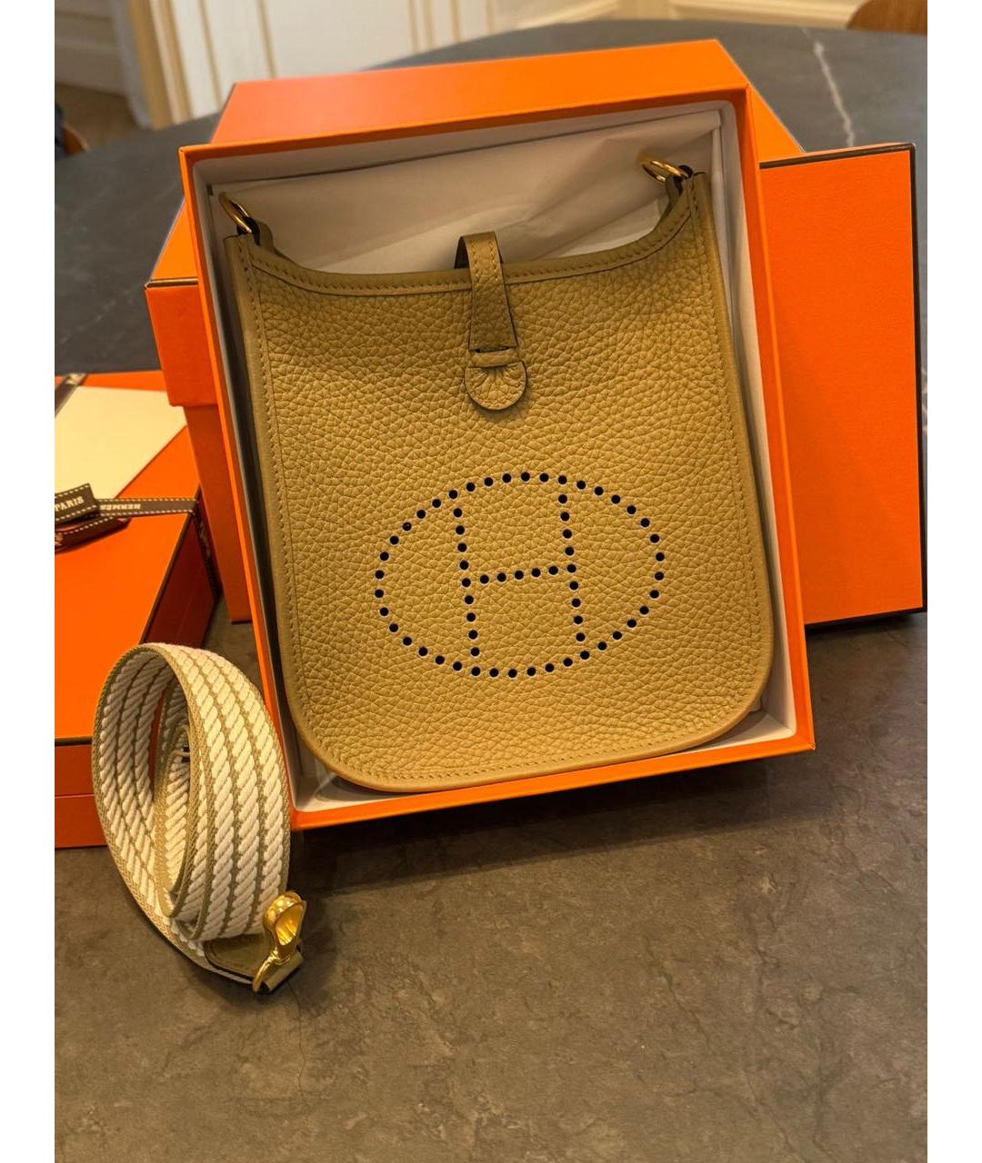 HERMES Бежевая кожаная сумка через плечо, фото 2