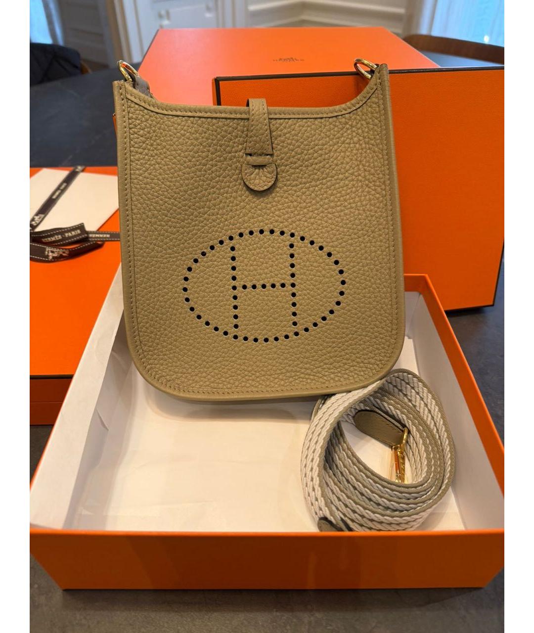 HERMES Бежевая кожаная сумка через плечо, фото 4