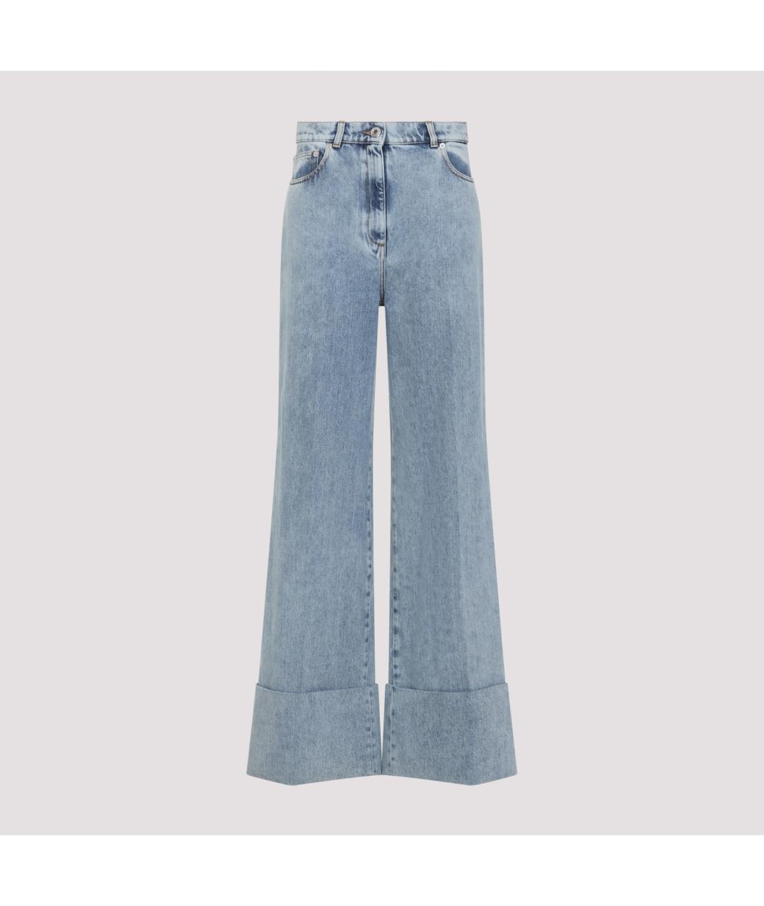LANVIN Голубые хлопковые прямые брюки, фото 2