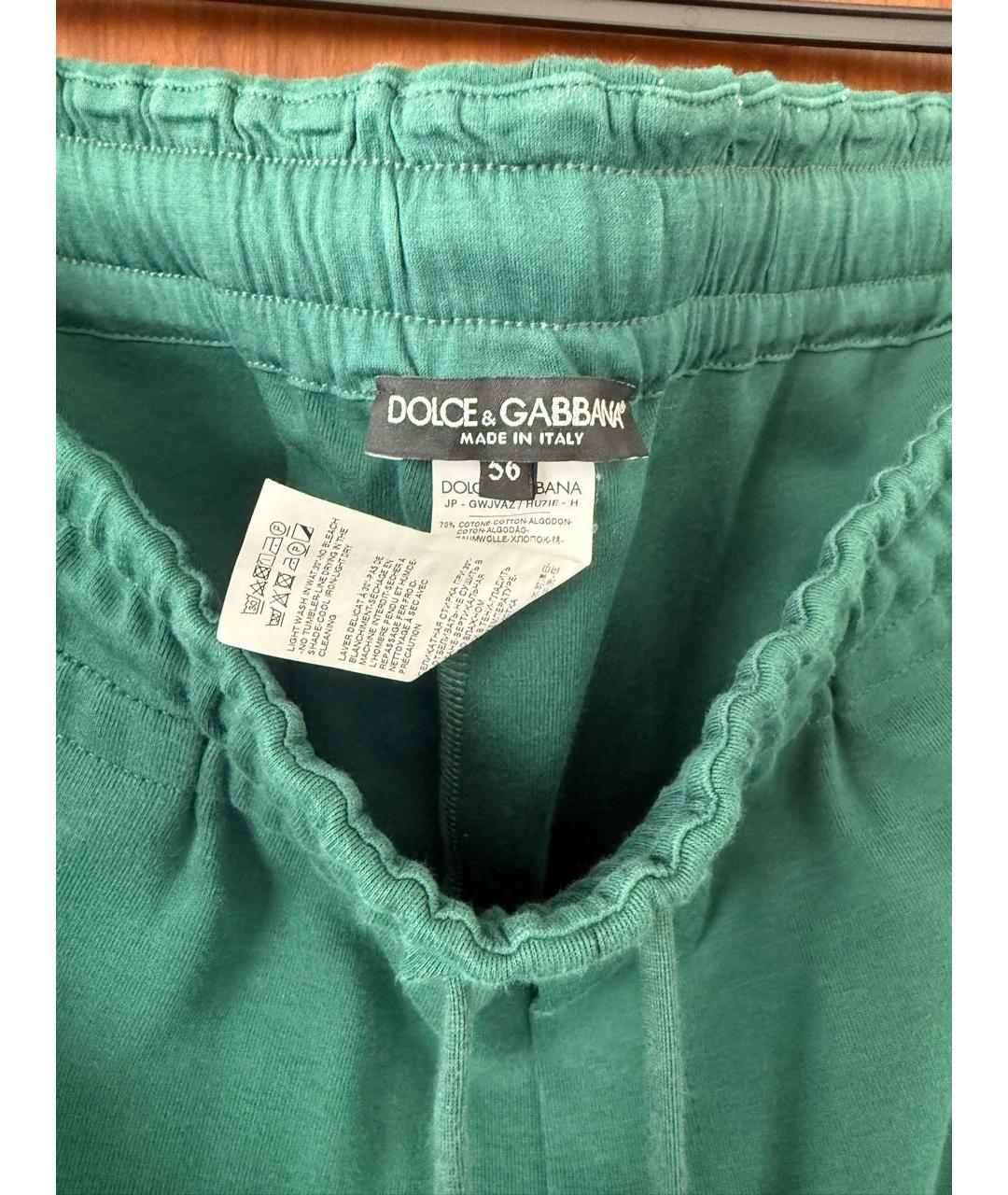 DOLCE&GABBANA Зеленые хлопковые повседневные брюки, фото 2