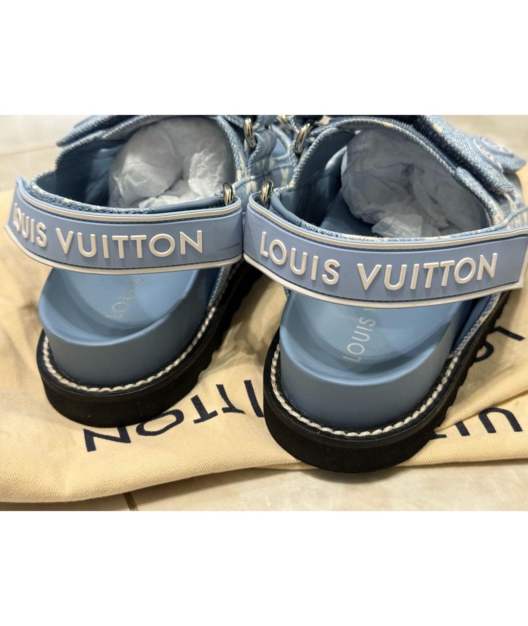 LOUIS VUITTON Голубые текстильные сандалии, фото 7
