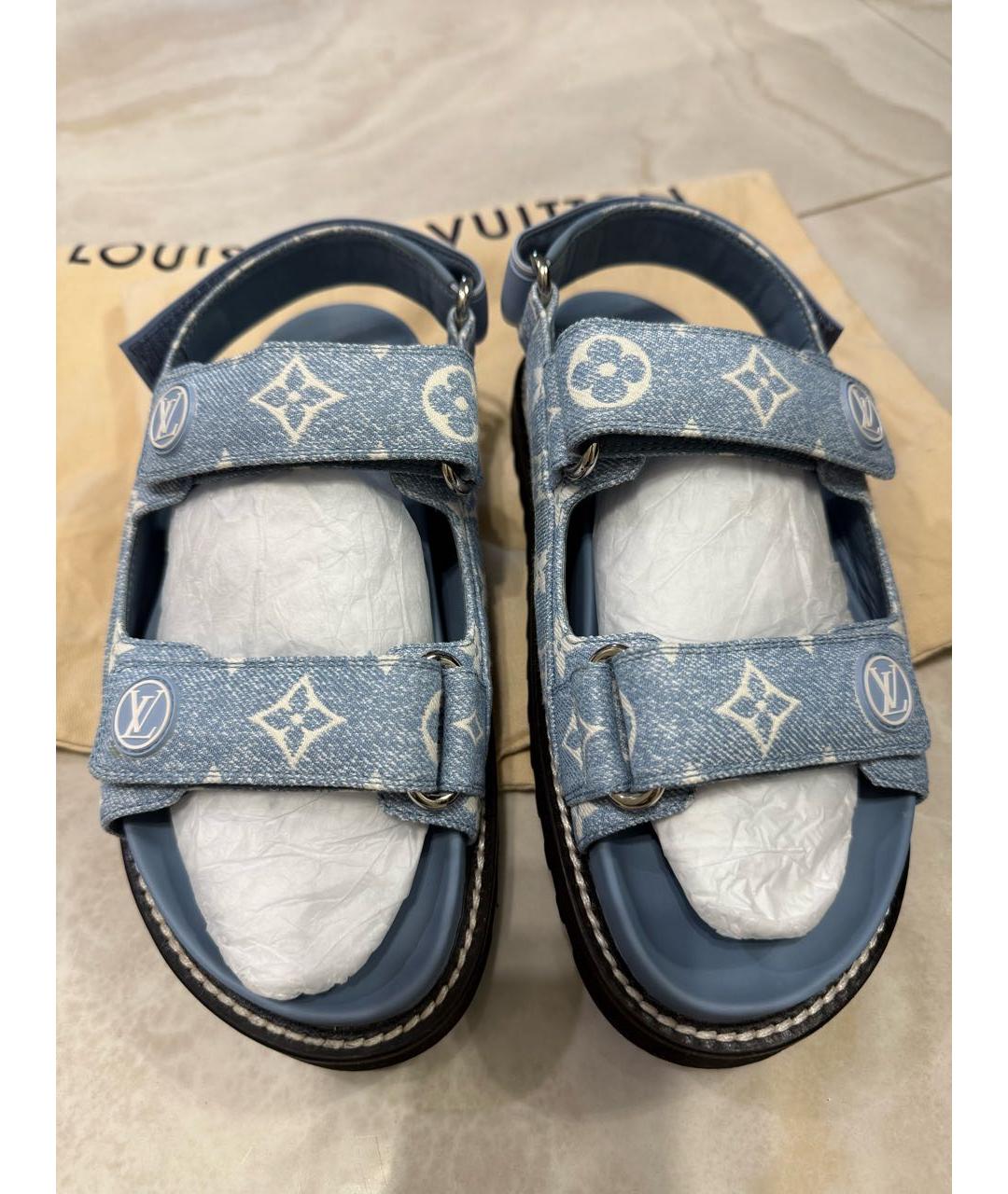LOUIS VUITTON Голубые текстильные сандалии, фото 2