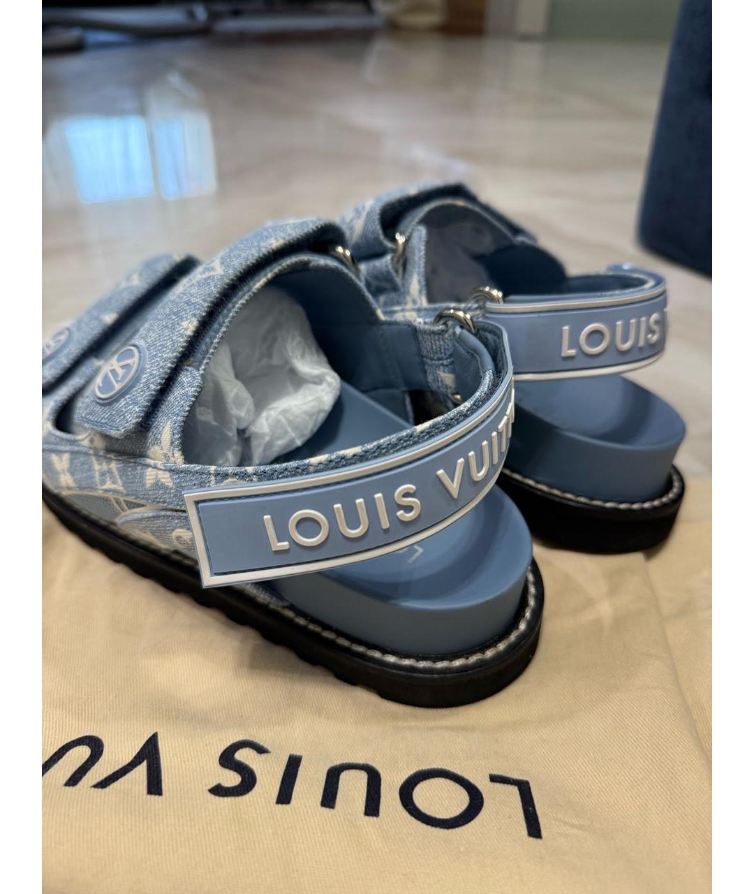 LOUIS VUITTON Голубые текстильные сандалии, фото 4
