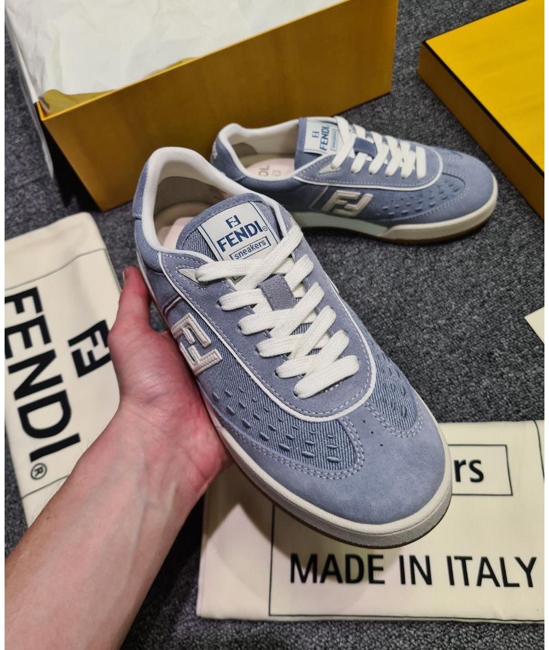 FENDI Голубые текстильные кеды, фото 5