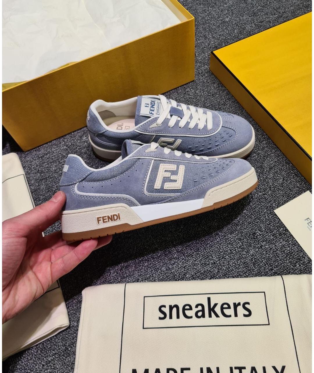 FENDI Голубые текстильные кеды, фото 4