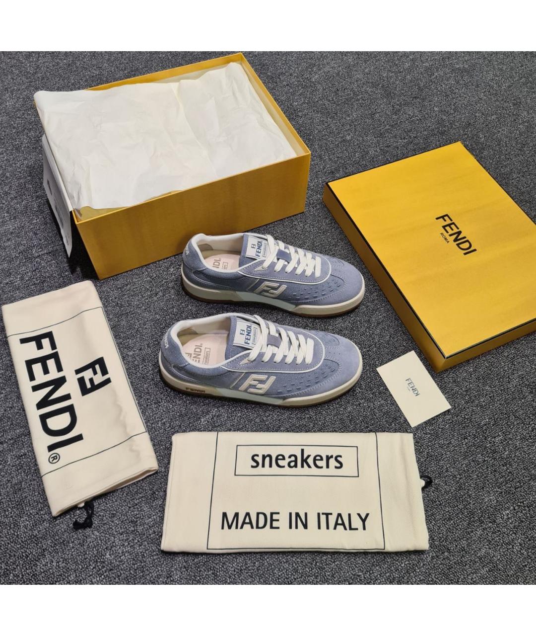 FENDI Голубые текстильные кеды, фото 2