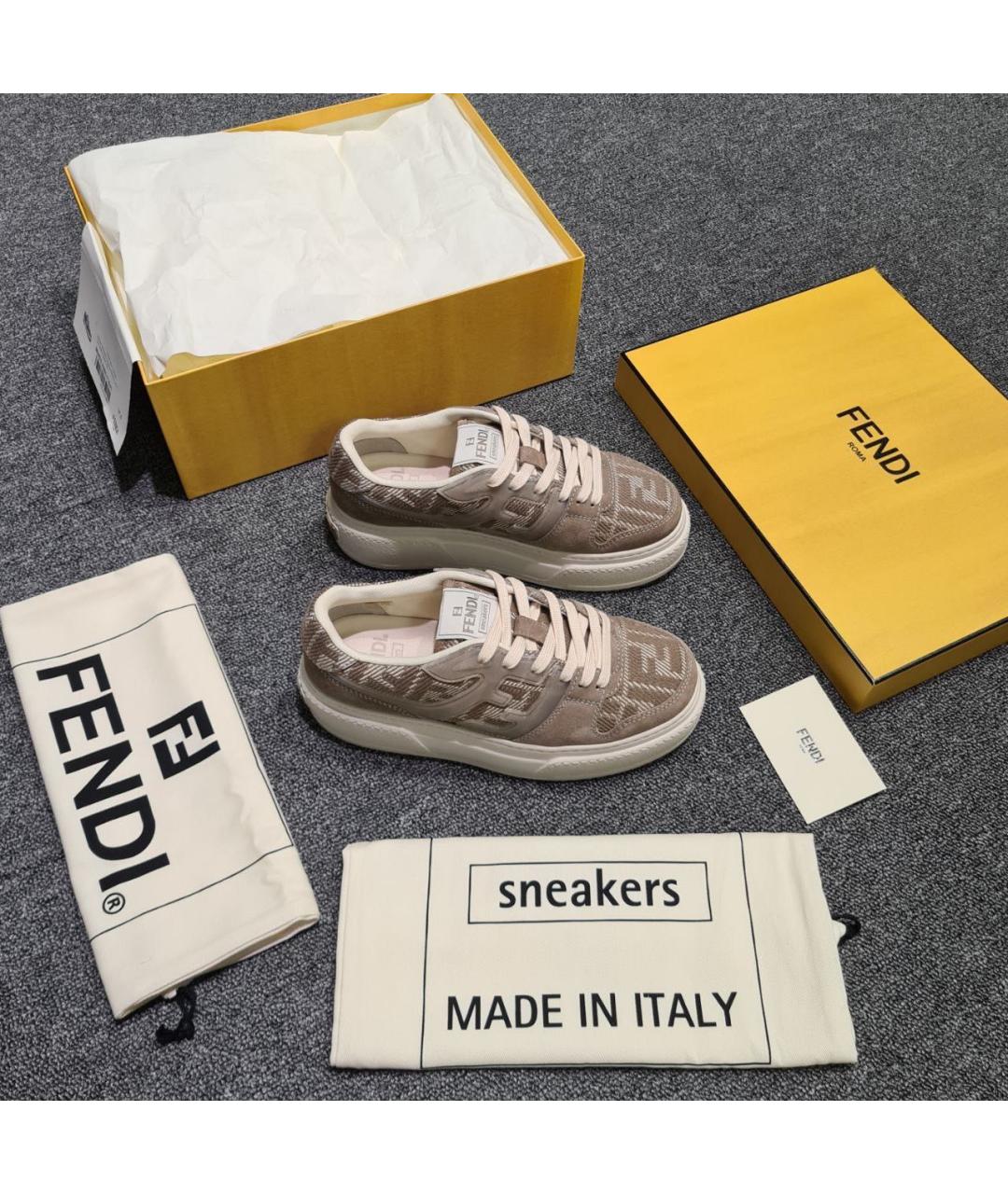 FENDI Бежевые текстильные кеды, фото 2