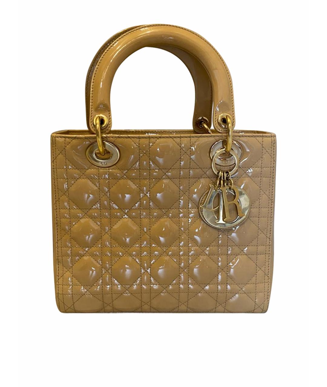 CHRISTIAN DIOR Бежевая сумка с короткими ручками из лакированной кожи, фото 1