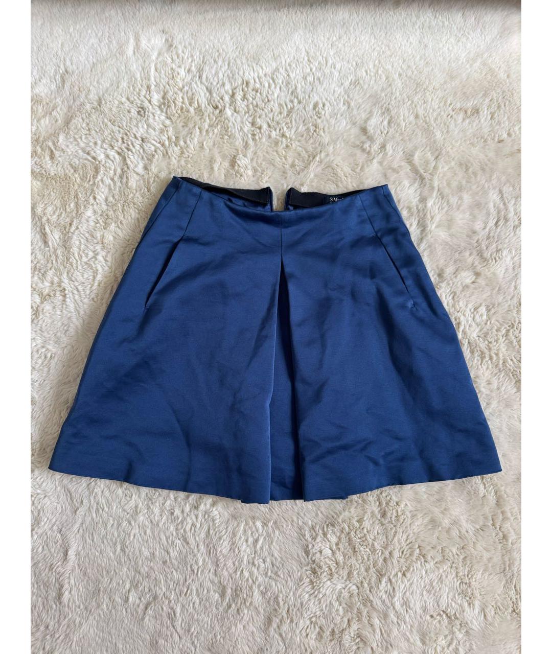 'S MAX MARA Темно-синяя атласная юбка мини, фото 5