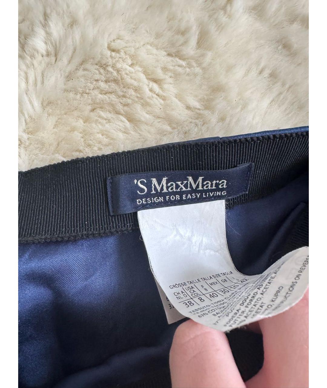 'S MAX MARA Темно-синяя атласная юбка мини, фото 3