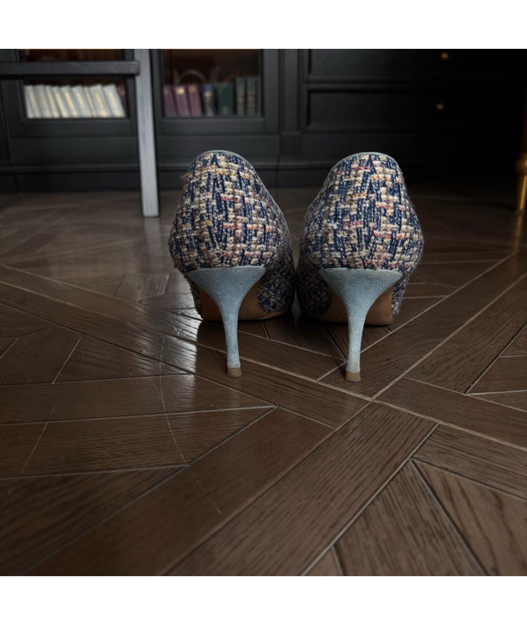 MANOLO BLAHNIK Голубые текстильные туфли, фото 4