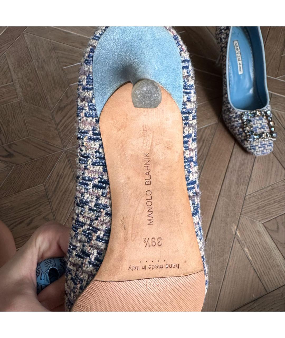 MANOLO BLAHNIK Голубые текстильные туфли, фото 5