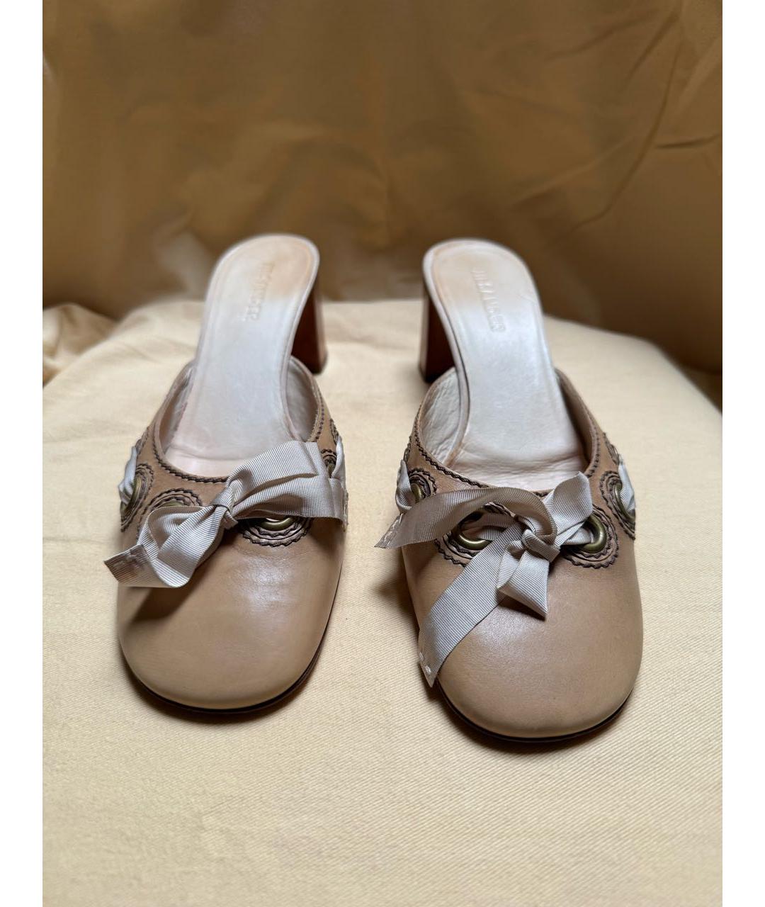 JIL SANDER Бежевые кожаные мюли, фото 3