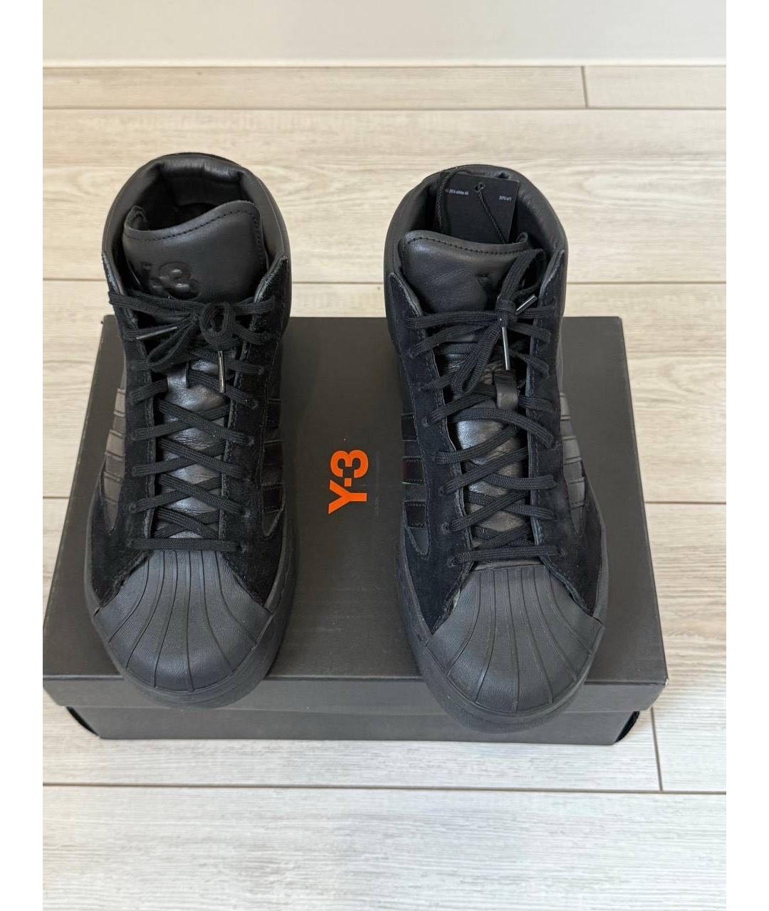 Y-3 Черные кожаные высокие кроссовки / кеды, фото 2