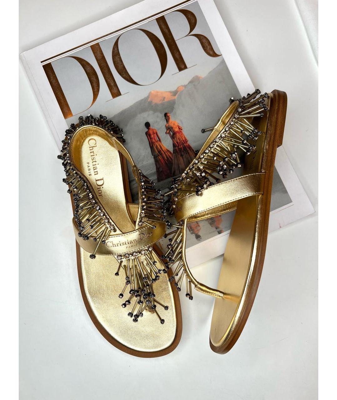 CHRISTIAN DIOR Золотые кожаные сандалии, фото 5