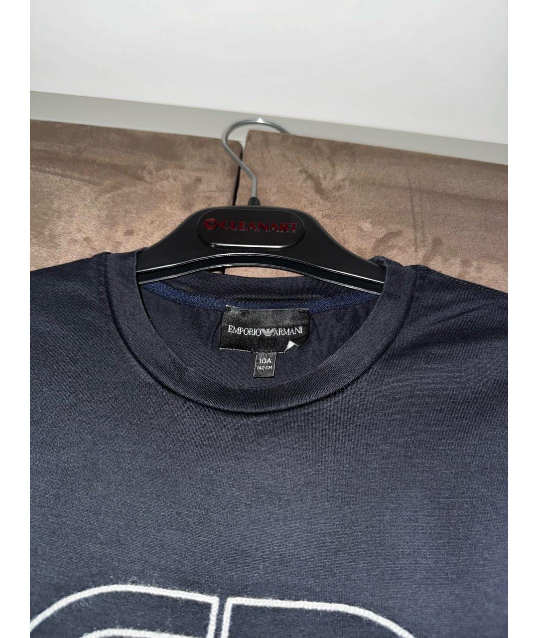 EMPORIO ARMANI Темно-синяя хлопковая детская футболка, фото 2